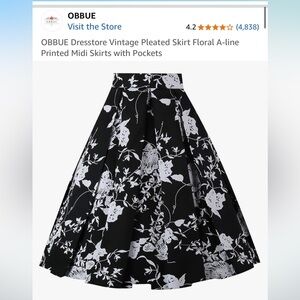 Black and white floral pleated skirt